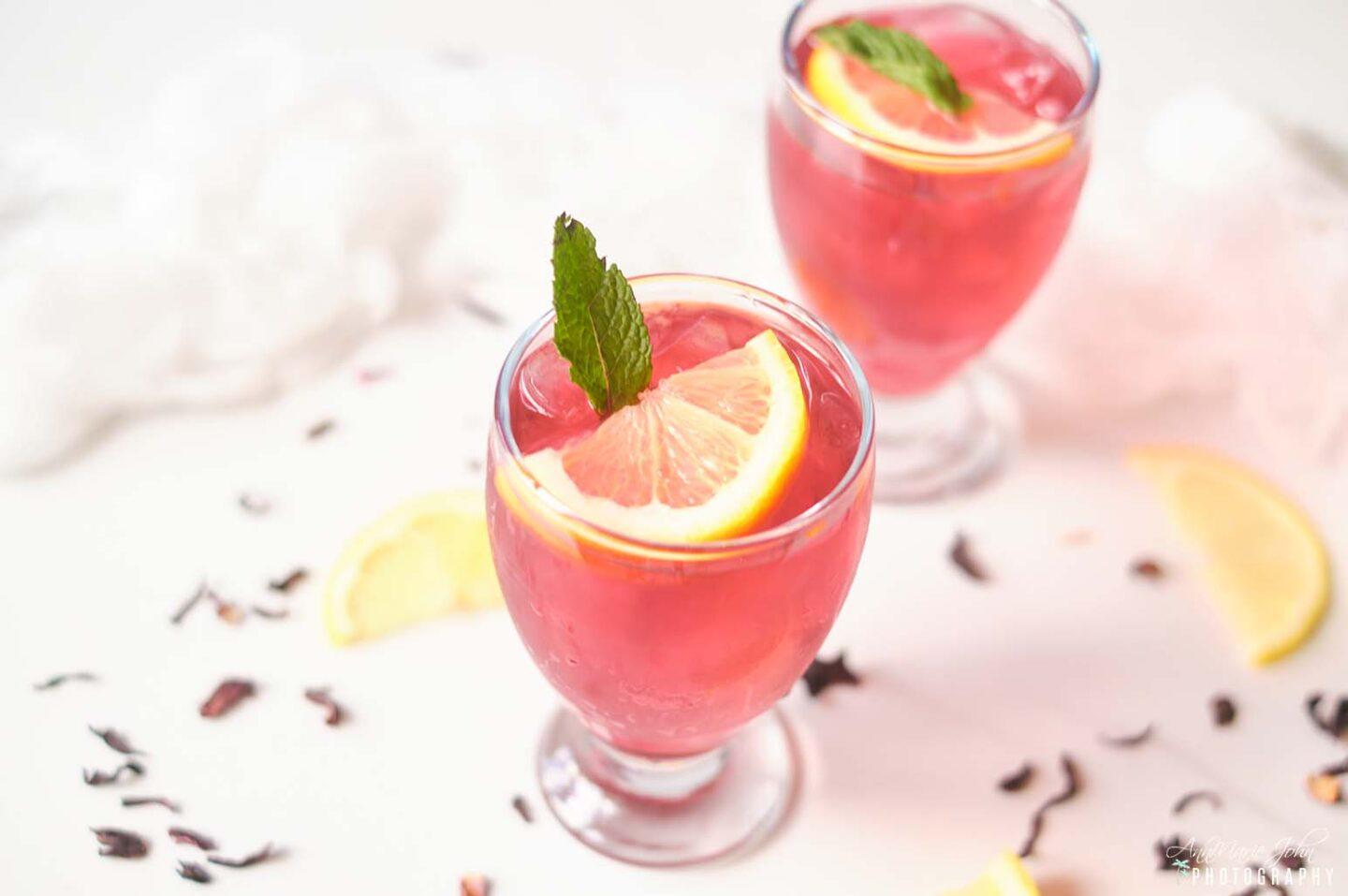 Hibiscus Iced Tea With Lemon In Glass